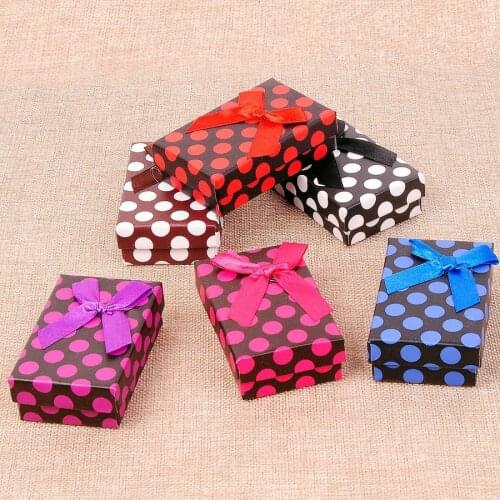 5*8cm Jewelry Box Paper Dot Printed Necklace Ring Earring Boxes Christmas Gift Packaging Jewelry Display 48pcs/lot Black Sponge