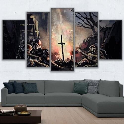 5 Pieces Dark Souls Pictures Modern Abstract Soldiers Game Poster Wall Art Canvas Painting Frame Living Room Home Decoration