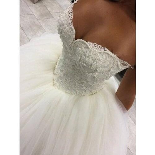 ANGELSBRIDEP Sweetheart Ball Gown Wedding Dresses Robe de mariee Fashion Pearls Applique Court Train Formal Bride Dresses