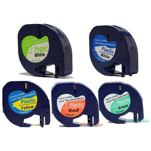Free shipping 5PK mixed colors DYMO 91200 91201 91202 91203 91204 12MM*4M DYMO Letra TAG LABEL TAPE