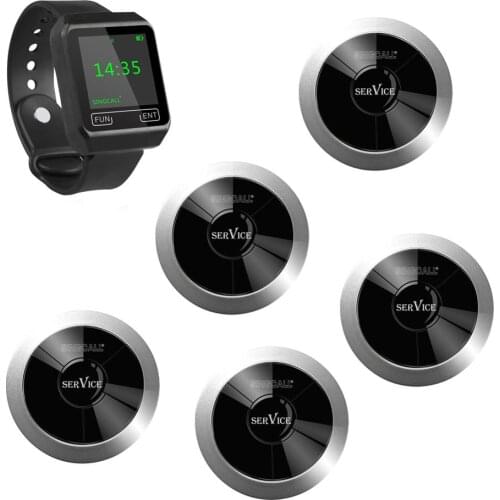SINGCALL Wireless Calling System Guest Pagers and Management System,1 APE6800 Mobile Watch Pager and 5 APE310 Single Buttons