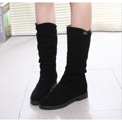 Autumn Winter Women Boots Matte Flock Boots For Female Ladies Height Increased Low Heel Shoes Woman Mid Calf Low-heeled Boots