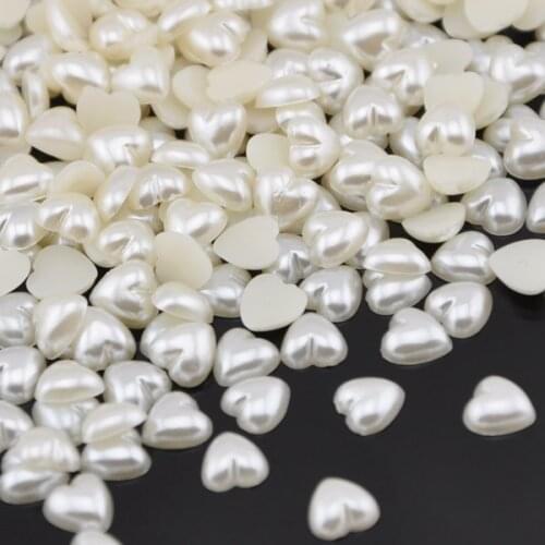 Free Shipping 100Pcs/lot 12mm Beige Color Imitation Pearls Half Round Flatback Heart Shape Beads Wedding Cards Embellishments