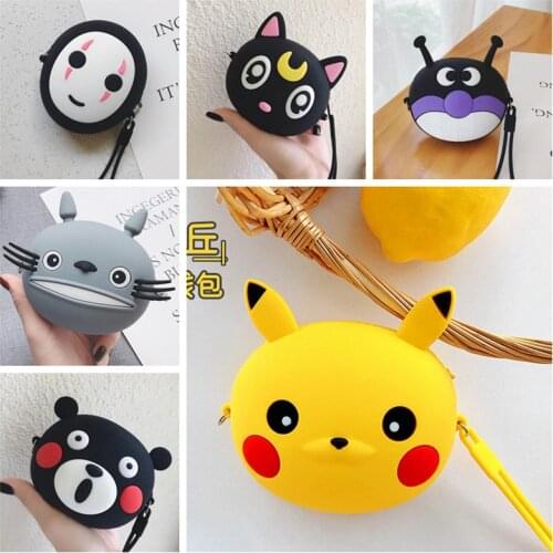 Action Japan Anime Pikachu Model Coin Purse Toys Cross-Body Soft Silicone Zipper Storage Bag Totoro Sailor-moon Change Purse Toy