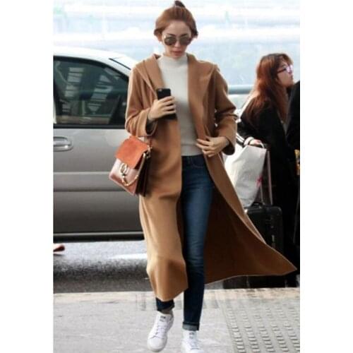Guesod 2017 New Arrival Women Wool Coat 100% Woolen Coat Double-Sided Cashmere Coats Medium-Length Hooded Star Brand Woolen Coat