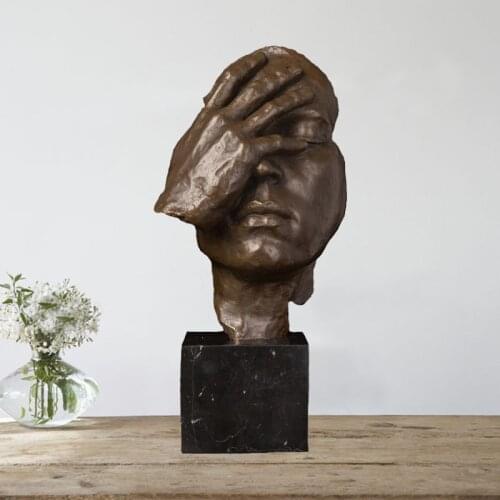 Ivorique DS-707 43cm Bronze Antique Statue Abstract Human Face Thinking Sculpture Figurine for Home Decoration