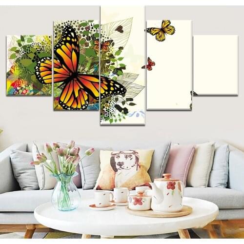 Canvas Painting 5 Pieces Art Colorful Butterfly Animal Poster Living Room Modular Pictures Decoration On Wall For Home