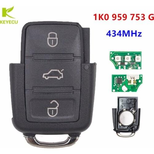 KEYECU 3 Button Remote Control Key Part 434MHz 1K0 959 753 G for VW Caddy Eos Golf Jetta Tiguan, Seat Leon, Skoda Octavia II