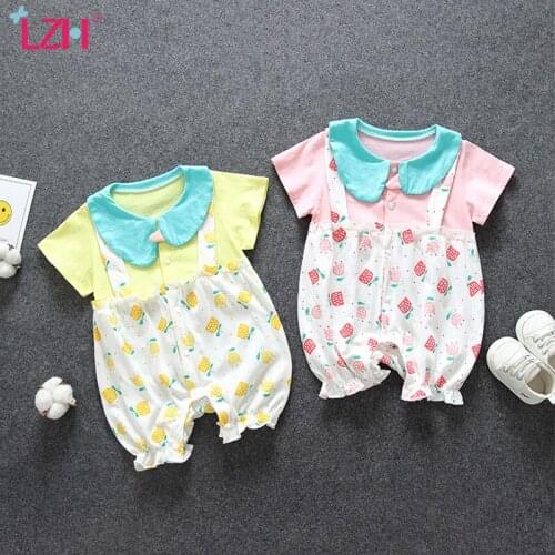 LZH 2021 Summer Lotus Leaf Lapel Jumpsuit For Childrenthin Section Breathable Clothes For Girls Splicing Sweet Infant Kid Romper