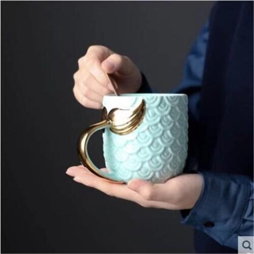 400ml Creative Gold Mermaid Coffee Mug Ceramic Morning Milk Cup Travel Tea Cup Christms Gift for Girlfriend Tableware Home Decor