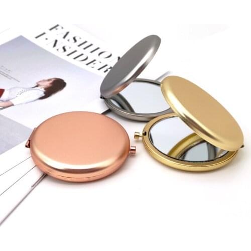 Round Matte Small Mirror Portable Portable Mini Mirror 65mm Folding Double-sided Mirror Matte Gold Handheld Makeup Mirror