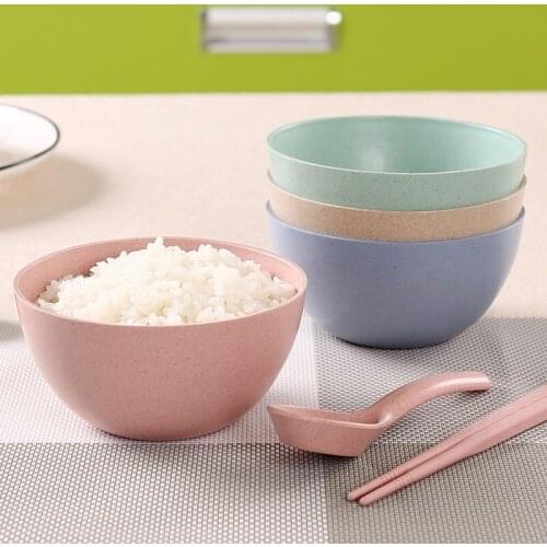 Wheat straw round green rice bowl household tableware bowl Japanese solid color health hot childrens