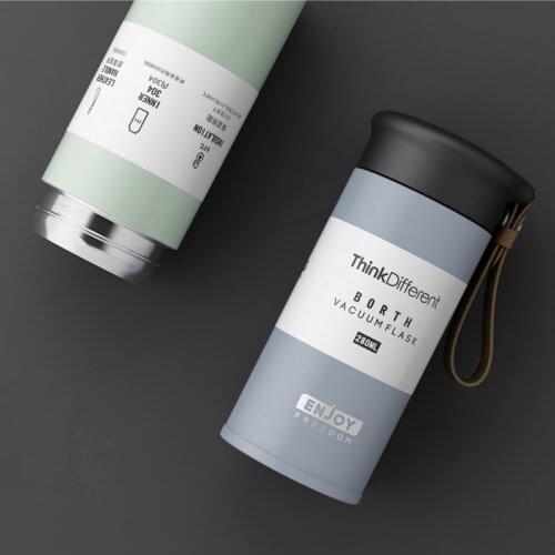 Small Portable Insulated Bottle with Leather Handle 304 Stainless Steel Thermos Bottle Men Travel Coffee Mug Drink Vacuum Flask