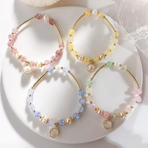 Fashion Crystal Beads Bracelets For Women Stone Charm Bracelet Pearl Bangles Ladies Hand Jewelry Gift
