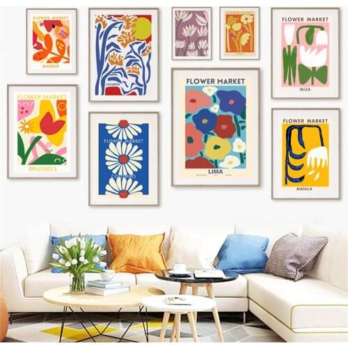 Retro Flower Market City Rose Daisy Lotus Wall Art Canvas Painting Nordic Posters And Prints Wall Pictures For Living Room Decor