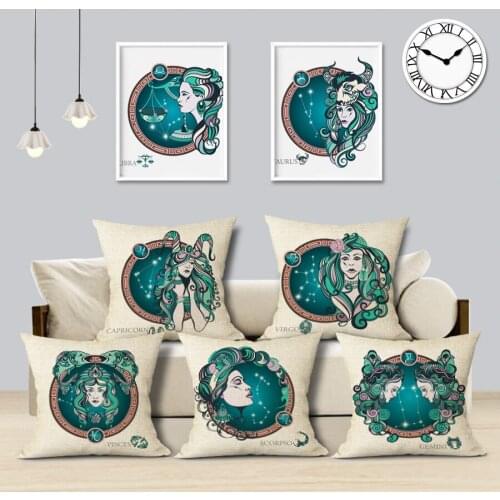 Zodiac Constellation Cushion Cover Girl Avatar Design Decorative Linen Pillowcase Car Home Cojines Decorativos Para Sofa