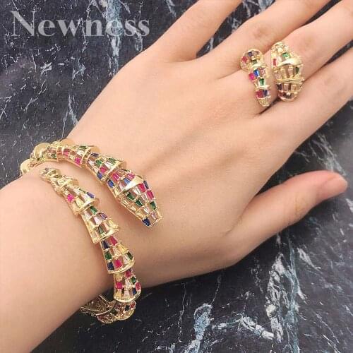 Newness trendy Geometricwer Charm Bracelet Bangle Ring Set For Women Accessories Cubic Zirconia Earrings Jewelry Sets moda