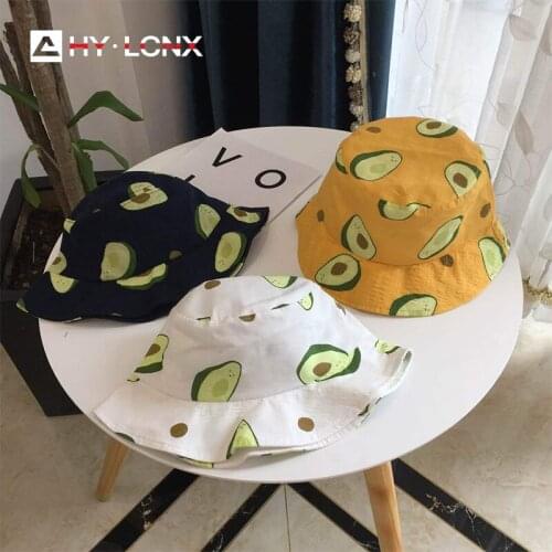 Japanese Summer Avocado Print Fashion Breathable Child Sun Bucket Hat Boy Girl Outdoor Leisure Cotton Foldable Fisherman Hat