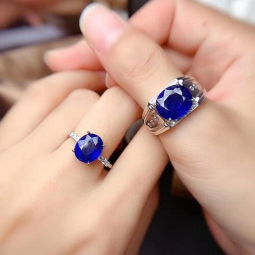 Couple Rings Set Natural Sapphire Lovers Ring Free shipping Finger ring Natural real blue Sapphire 925 sterling silver ring
