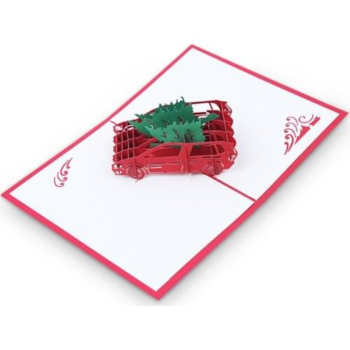 Greeting Card 3D Christmas Tree Truck Thank You Postcard Printed Art Craft Decorating Gift Writing Card