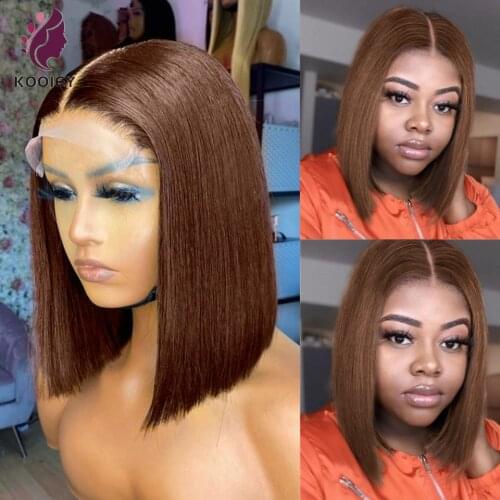 Straight Short Bob Wig Brazilian Brown Lace Front Human Hair Wigs 4x4 Lace Closure Wig Preplucked Remy Hair Density150 For Women