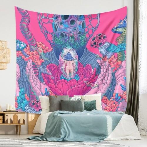 Psychedelic Home Decor Wall Tapestry Hanging Huge Mushroom House Fairyland Bohemian Tapestry Room Decoration Wall Tapestry