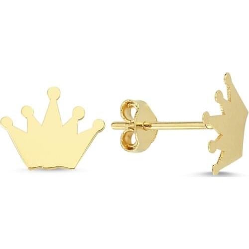 14k (585) Gold Plain Mini Crown Earrings