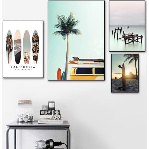 Nordic Style Beach Wall Art California Beach Car Canvas Painting Ocean Posters and Prints Decorations for Livingroom Home Decor