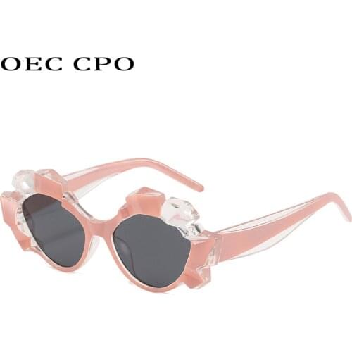 OEC CPO Crystal Frame Cat eye Sunglasses Women Brand Designer Fashion Pink Sun Glasses Female Retro Oculos Lunette De Soleil