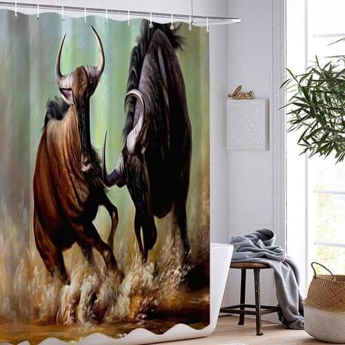 Modern Cartoon Bullfighting Series 3D Printing Blackout Shower Curtain Waterproof With Hooks Home Decoration Bathroom Supplies