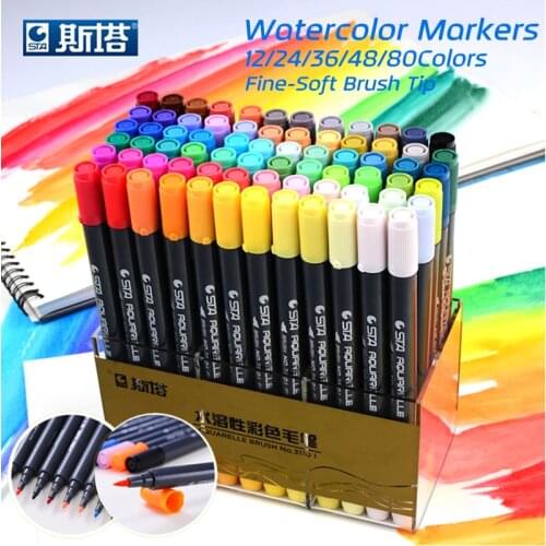 STA 80Colors Set Water Based Ink Sketch Marker Pens Twin Tip Fine Brush Marker Pen For Graphic Drawing Manga Art Supplies
