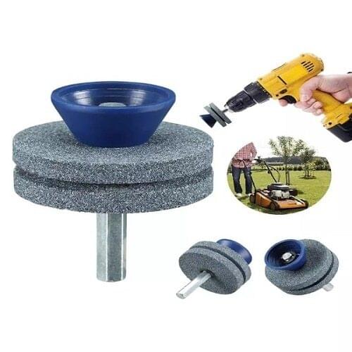 56MM Lawn Mower Blade Sharpener-Double Layer Whetstone Lawnmower Blade Sharpener Grinding Drill Universal Grinding Drill Cuts