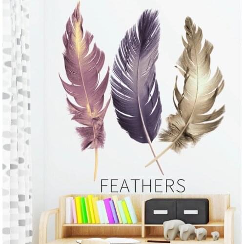 3 Color Feathers Nordic style Wall Stickers Living room Bedroom Office Kids room Decor Vinyl Wall Decals Art Murals Home Decor