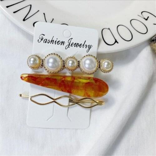 3pcs Women Design Korea Japan Metal Gold Pearl Irregular Acetate Pearl Hair Clip for Women Girl Wedding Party Hair Accessories