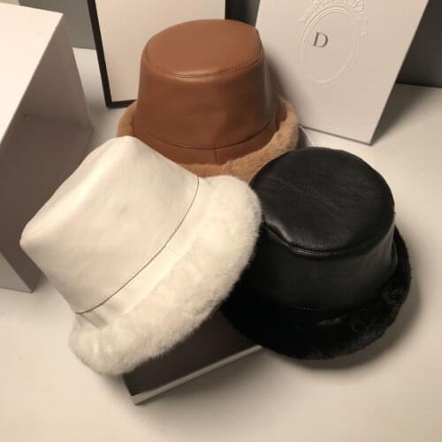 MAXSITI U Winter Fur Bucket Hat for Women Fashion Faux Leather Thickene Plush Warm fishermans cap Casual Flat Basin Hat