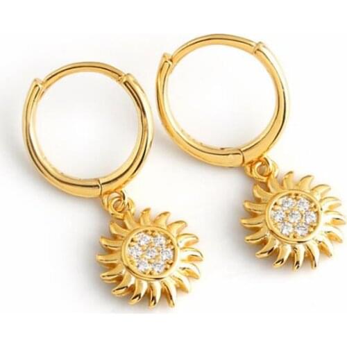 Prevent Allergies 925 Silver Sun Flower Pendant Hoop Earring Women Gold And Silver Earrings Minimalist Jewelry Gifts