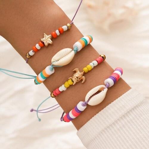 Yobest Bohemian Colorful Beads Chain Bracelets Set For Women Gold Color Star Turtle Shell Charm Braided Rope Bracelet