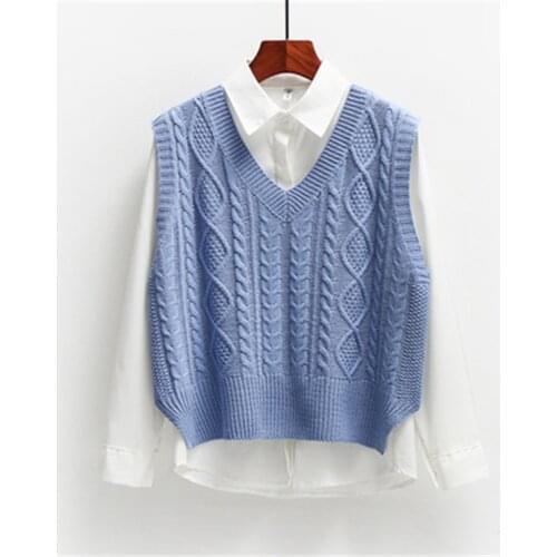 Korean Women Solid Color Loose Vest Ladies V-Neck Women Short Knitted Sweater Sleeveless Pullover Tops Waistcoat Female Coats