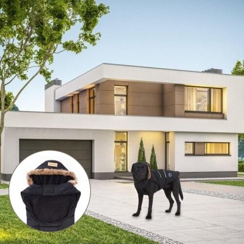 Winter Thickened Fleece Dog Jacket With Hood Waterproof Reflective Pet Clothingfor Medium And Large Dogs