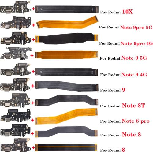 1set Dock Charging Connector Flex + Main Motherboard Flex For Xiaomi Redmi 8 9 note 8 pro USB Charger With Mirophone Repair Part