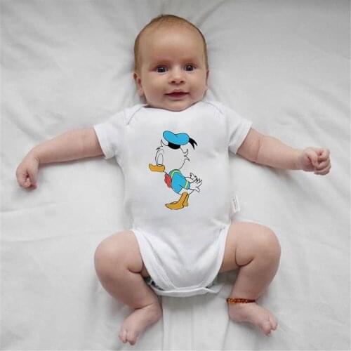 Donald Duck Baby Rompers Newborn Summer White Jumpsuits Baby Boy Clothes Baby Girl Clothes Harajuku Infant 1pc Bodysuits