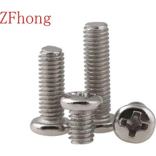 1000pcs M1 steel with nickel phillips round pan head machine screw length 2mm to 6mm