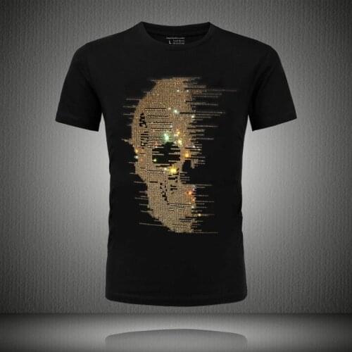 2021 Skull Rhinestones T Shirts Men Aan Women Summer Clothes Short Sleeve Streetwear O Neck T shirts High quality