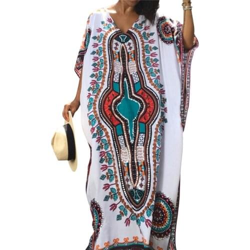 Beach Tunics Print Rayon Kaftan Beach Dress Swimwear Large Size Beachwear Cover ups Robe de Plage Saida de Praia #Q288