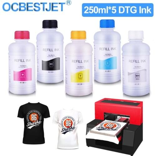 250ML*5 DTG Ink For Epson T50 P50 R290 R330 1390 1410 L800 L1800 R1900 R2000 For DX5 DX6 DX7 DX9 DX10 Printhead DTG Printer