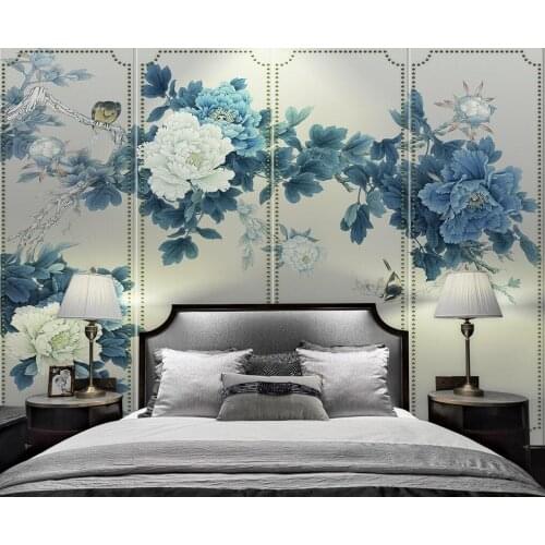 Beibehang 3d wallpaper Hand painted tricks flowers and birds painting peony flowers rich background wall wallpaper for walls 3 d
