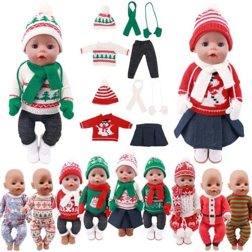 5 Pcs=Caps+Sweater+Scarf+Pants+Woolen Gloves for American 18 Inch Girl 43 cm Born Baby Doll Clothes Our Generation bebe reborn