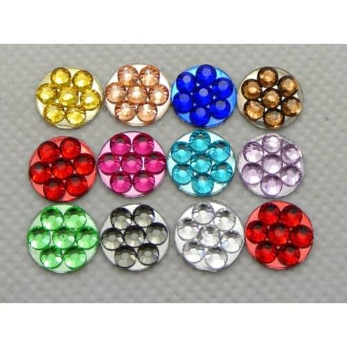 500 Mixed Color Acrylic Flatback Round Rhinestone Gems 10mm Dotted Flower