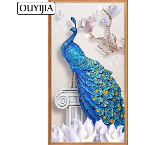 OUYIJIA 5D DIY Art Peacock Diamond Painting Home Decoration Embroidery Gift Full Cross Stitch Mosaic Animals Rhinestone Diamond