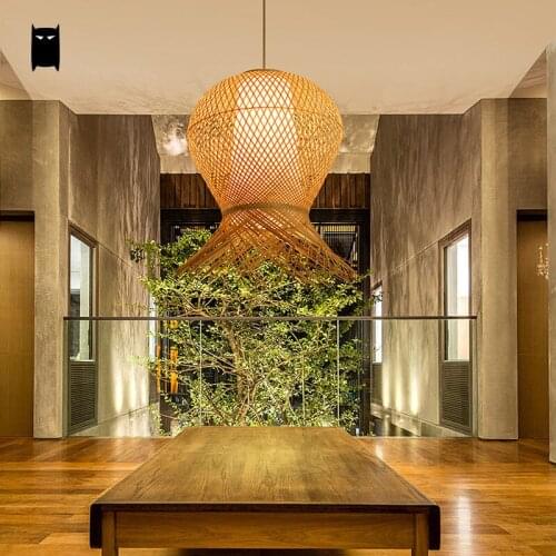Bamboo Wicker Rattan Pendant Light Fixture Asia Rustic Japanese Hanging Lamp Lustre Luminaria Indoor Home Dining Table Room